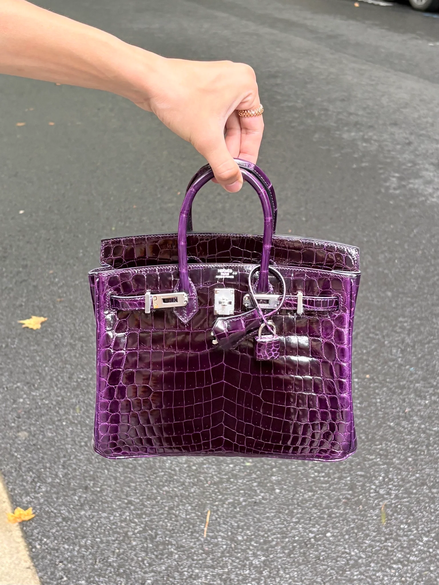 Birkin 25｜3V Aubergine茄子紫，亮面尼罗鳄 银扣 A刻