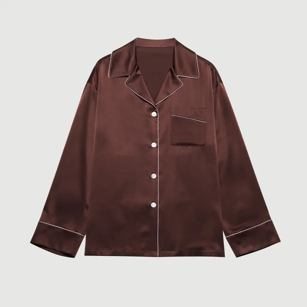 Classic in Decaf Silk Pajama Set Brown