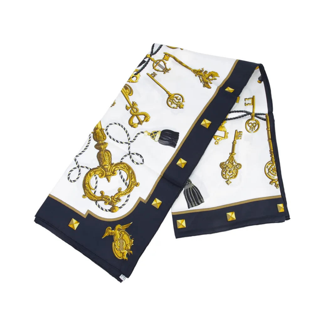 Carre 90  LES CLE scarf Black White