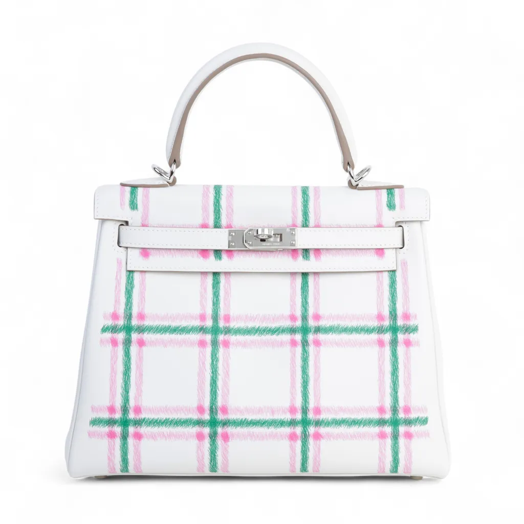 Kelly 25 Tartan Gris Pale (M4) Rose Bubblegum (L4) Vert Moyen (65)