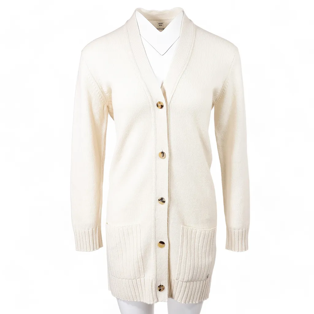 レア物　美品！　エルメス　シルク　ついレーヌ　カーディガン　カシミヤ　ベージュ系 レア物 美品！ エルメス シルク ついレーヌ カーディガン カシミヤ