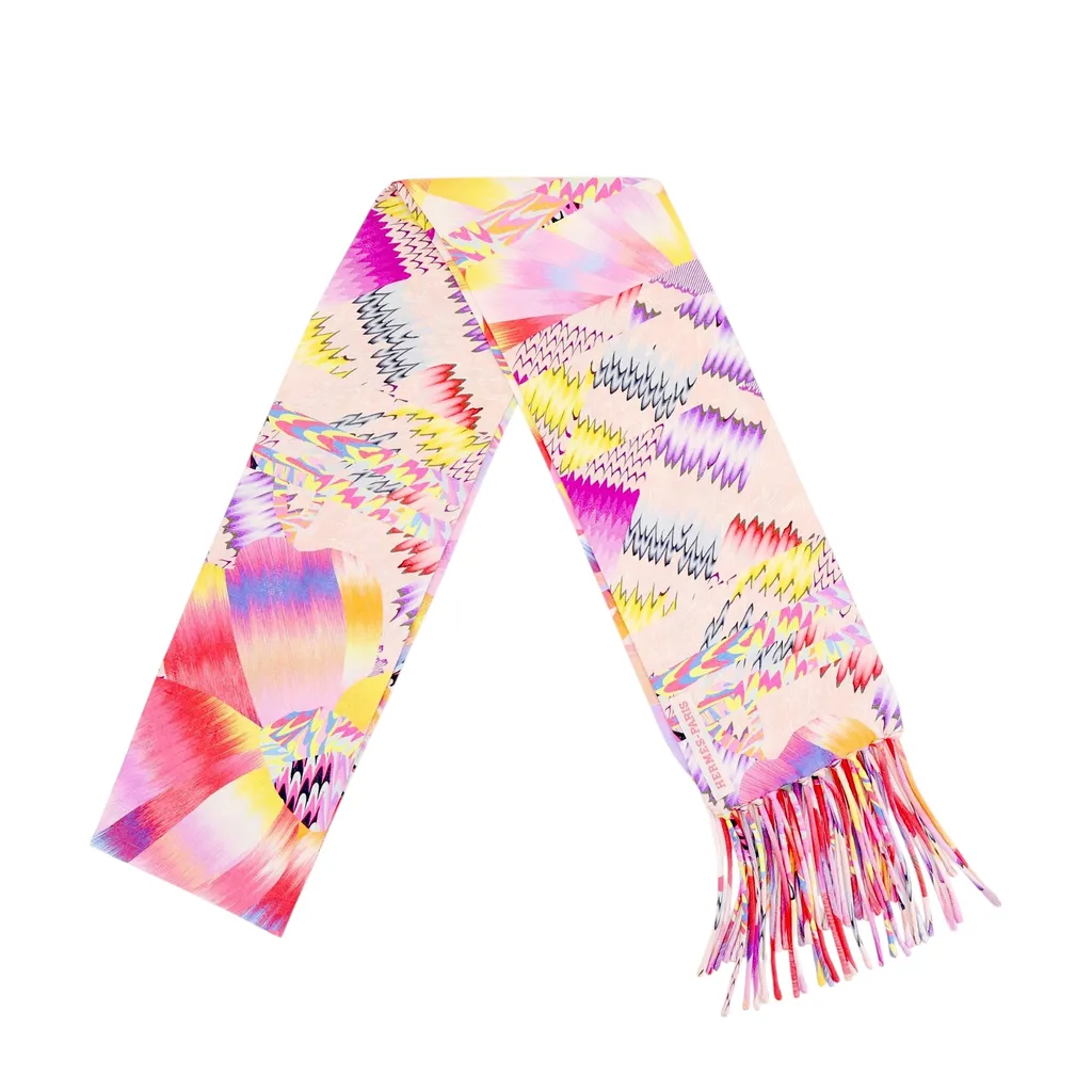 Fine Echarpe Marble All Over Fringed Silk Muffler Scarf Red