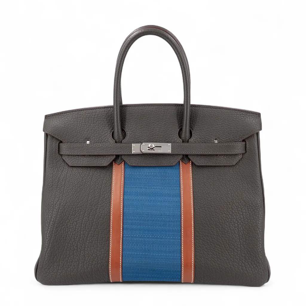 Birkin 35 Club Vert Bronze (60) Fauve (34) Bleu Thalassa (7A)