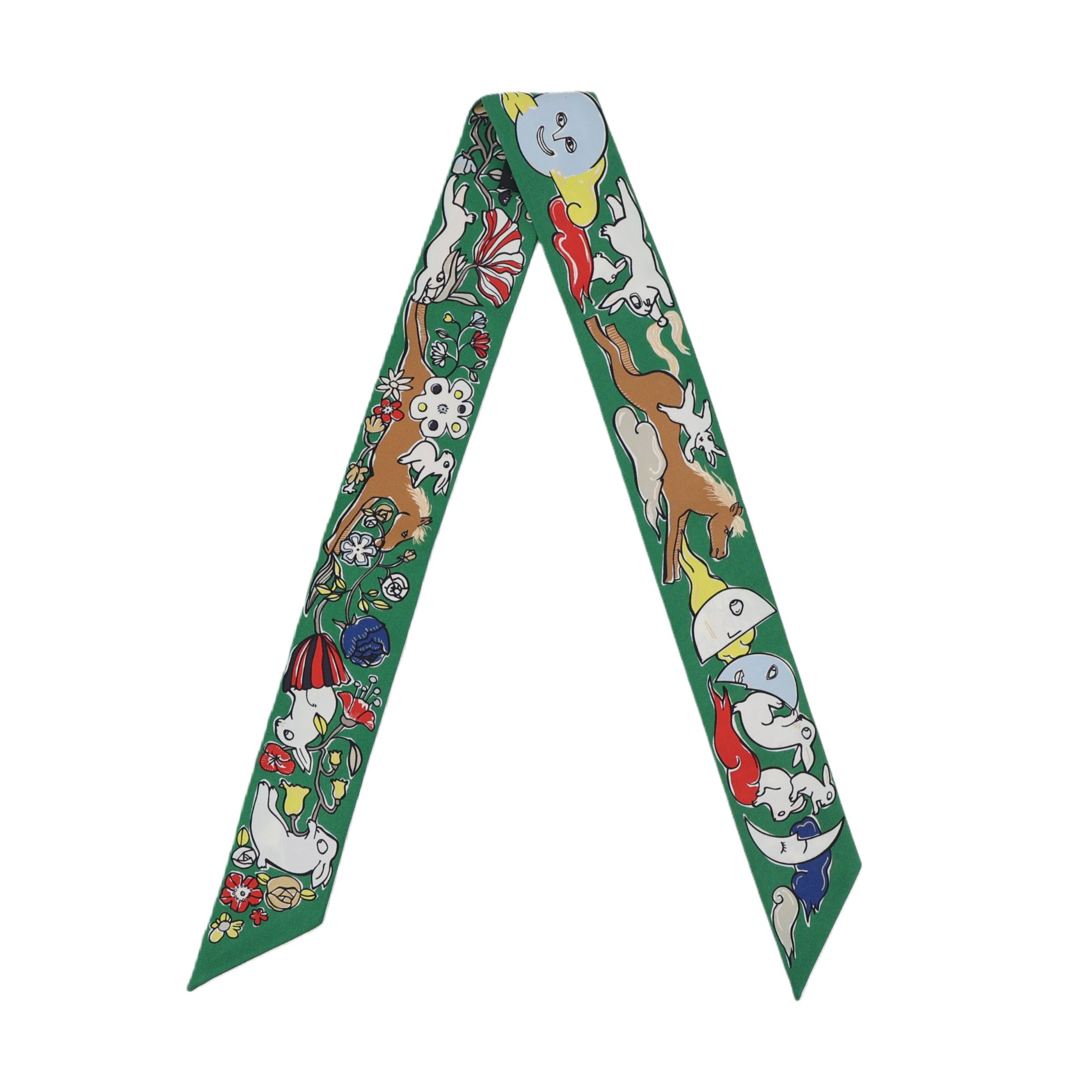 ランク N 新品 HERMÈS エルメス ツイリー 千と一のウサギ グリーン