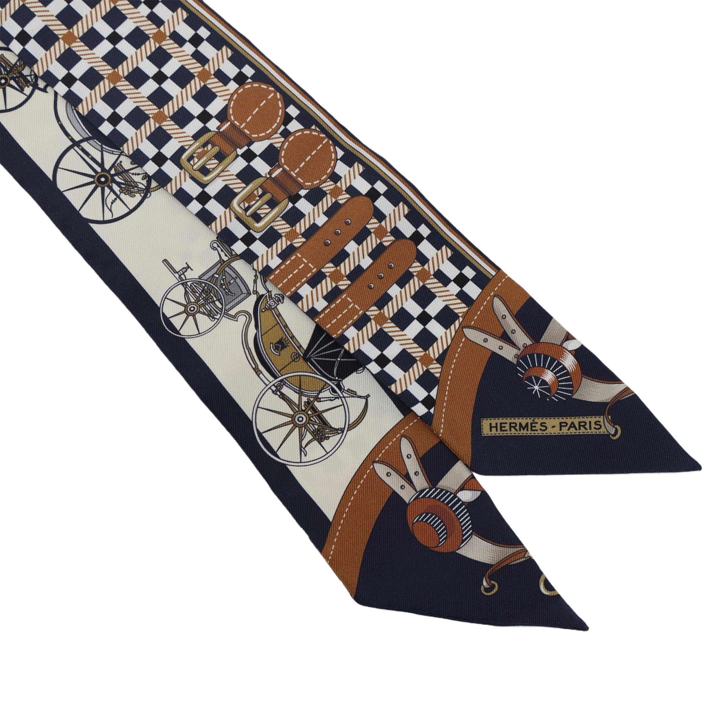 ランク N 新品 HERMÈS エルメス ツイリー 馬車の変遷 グレー ブラック