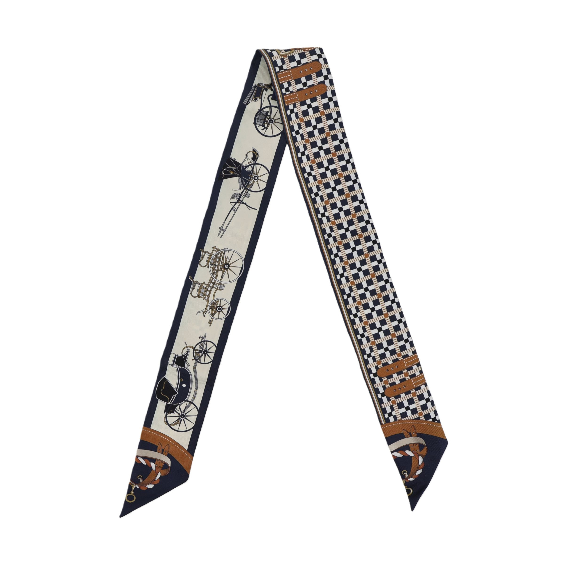 ランク N 新品 HERMÈS エルメス ツイリー 馬車の変遷 グレー ブラック