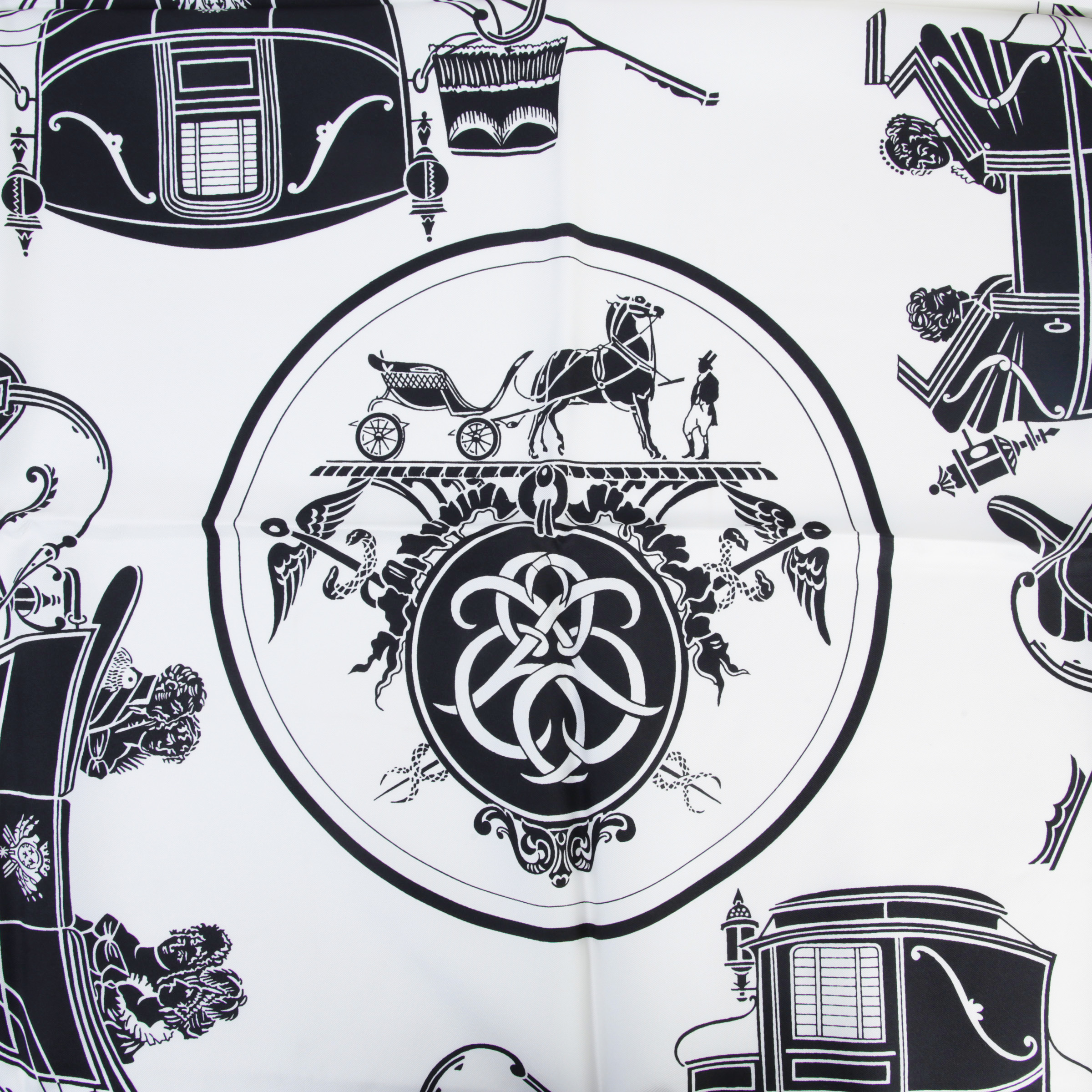 ランク A HERMÈS エルメス カレ90 エクスリブリス ホワイト ブラック