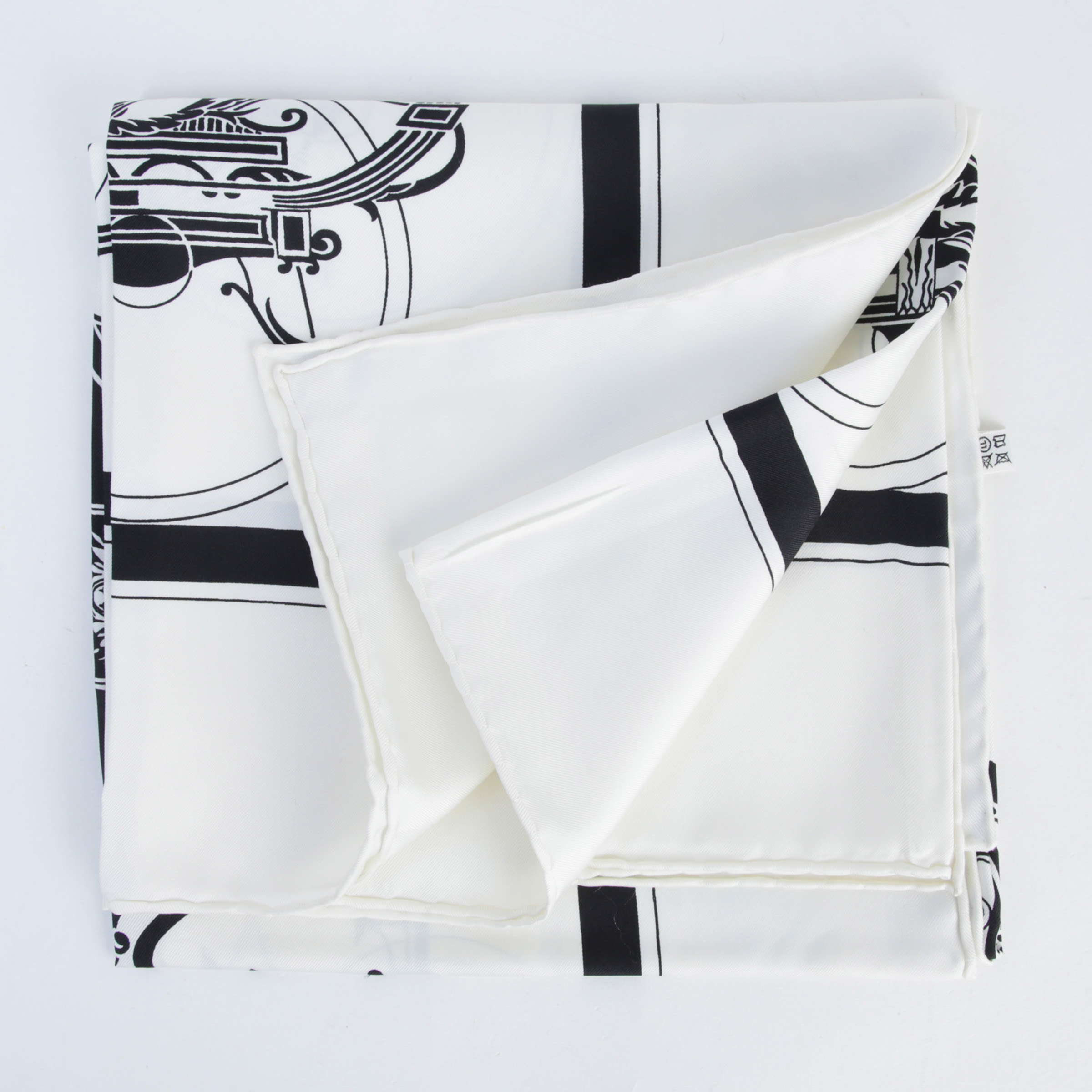 ランク A HERMÈS エルメス カレ90 エクスリブリス ホワイト ブラック