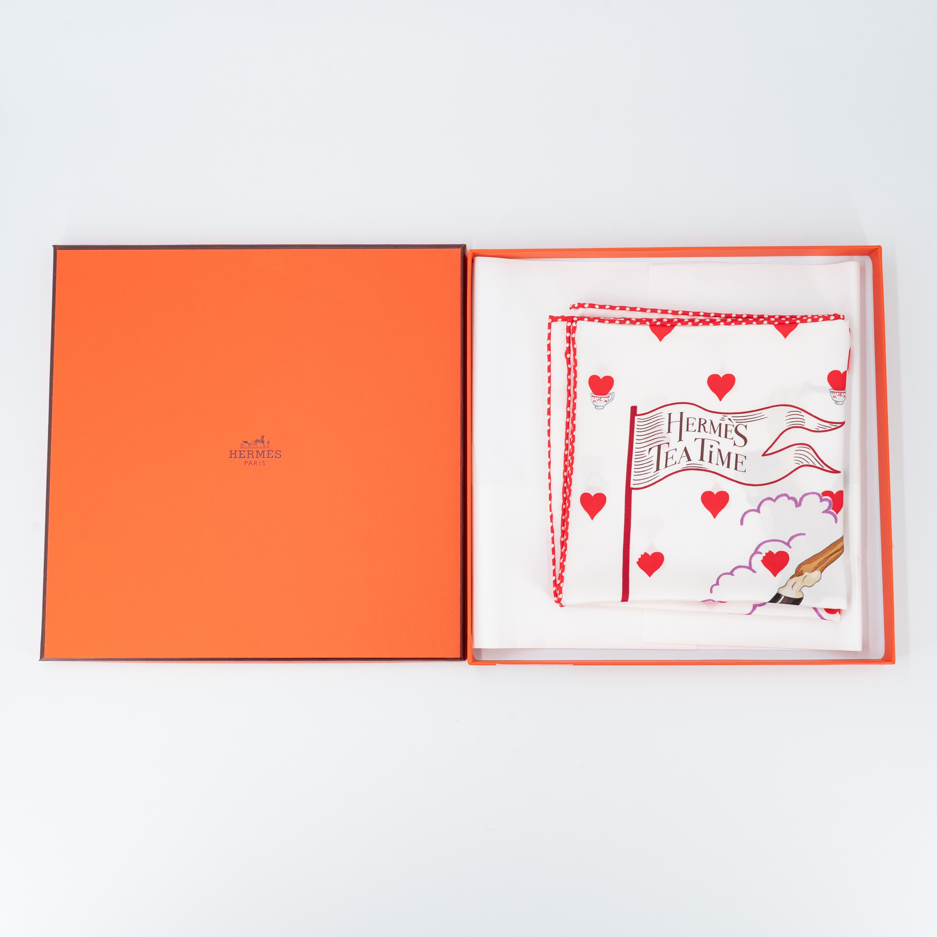 ランク N 新品 HERMÈS エルメス カレ70 ティータイム レッド ホワイト