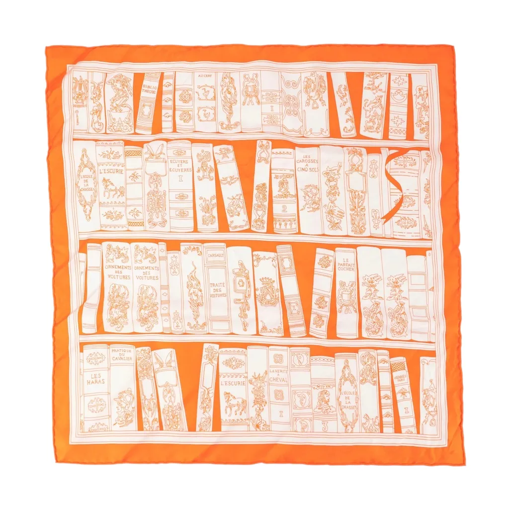 ランク A HERMÈS エルメス カレ45 図書館 オレンジ シルク - GINZA