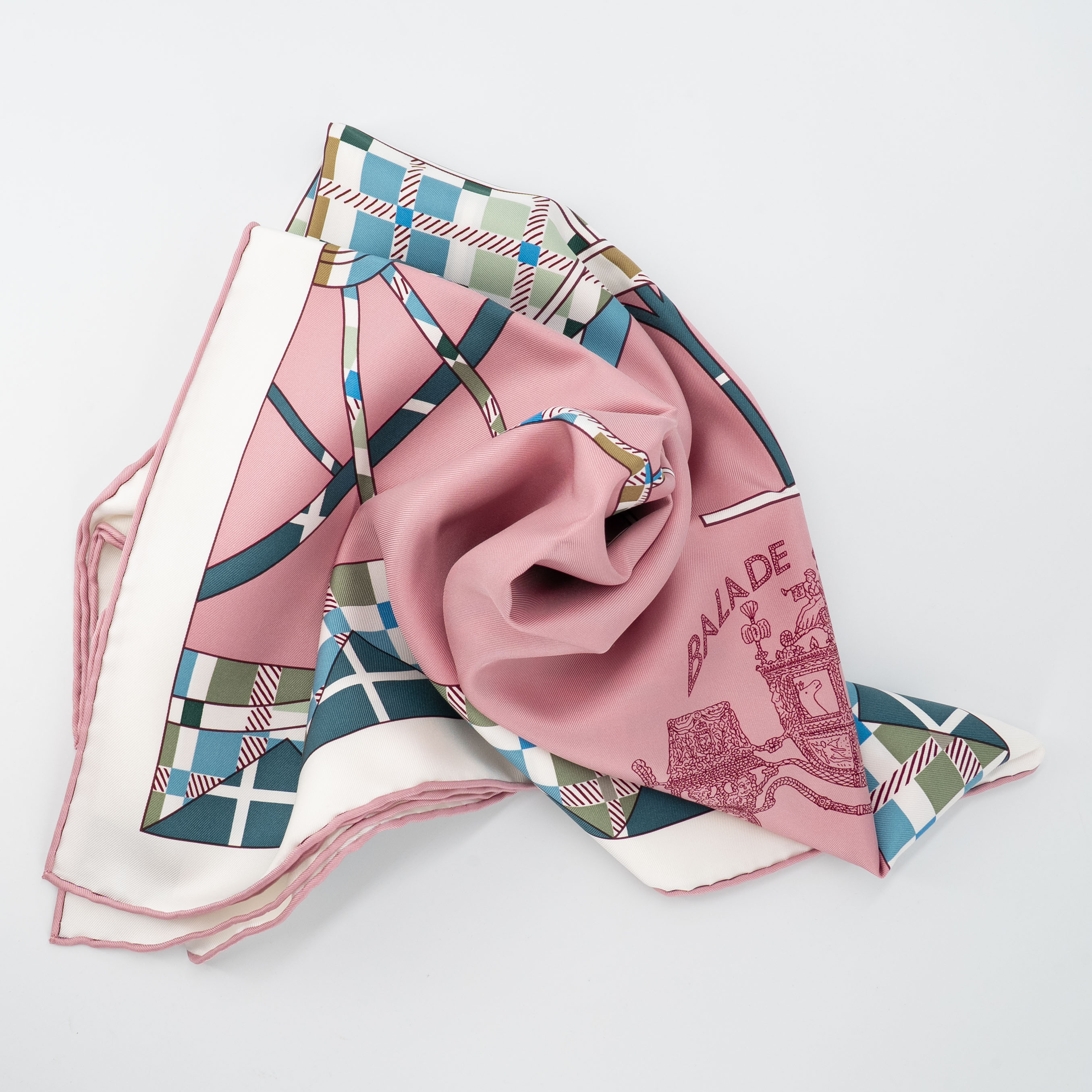 ランク N 新品 HERMÈS エルメス カレ90 タグ解れあり ピンク シルク