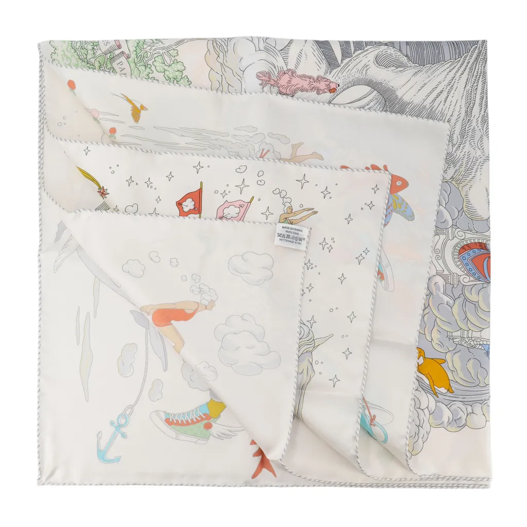 Carre 90 scarf Sur Mon Nuage White