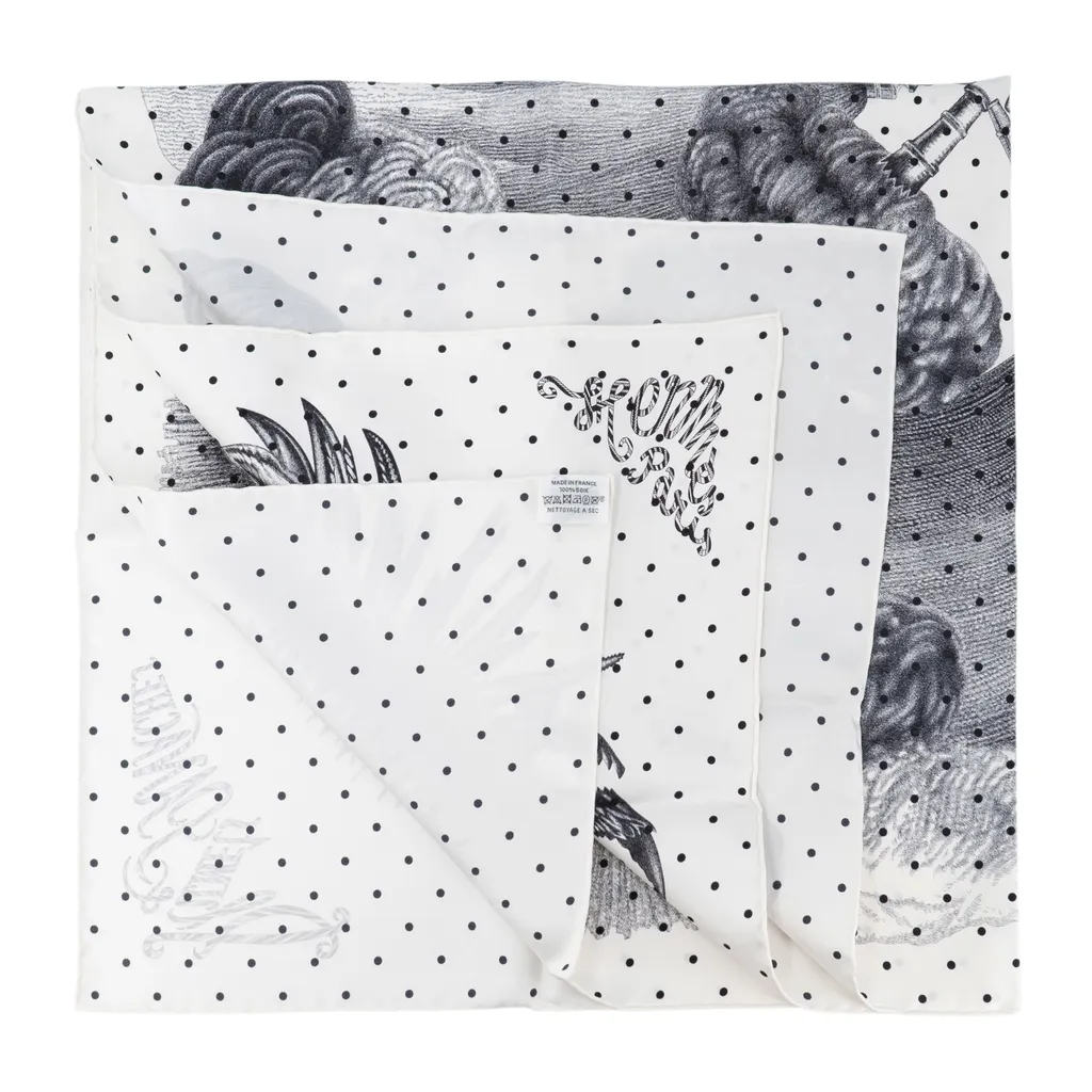 Carre 90 scarf Plumets et Panaches Black White