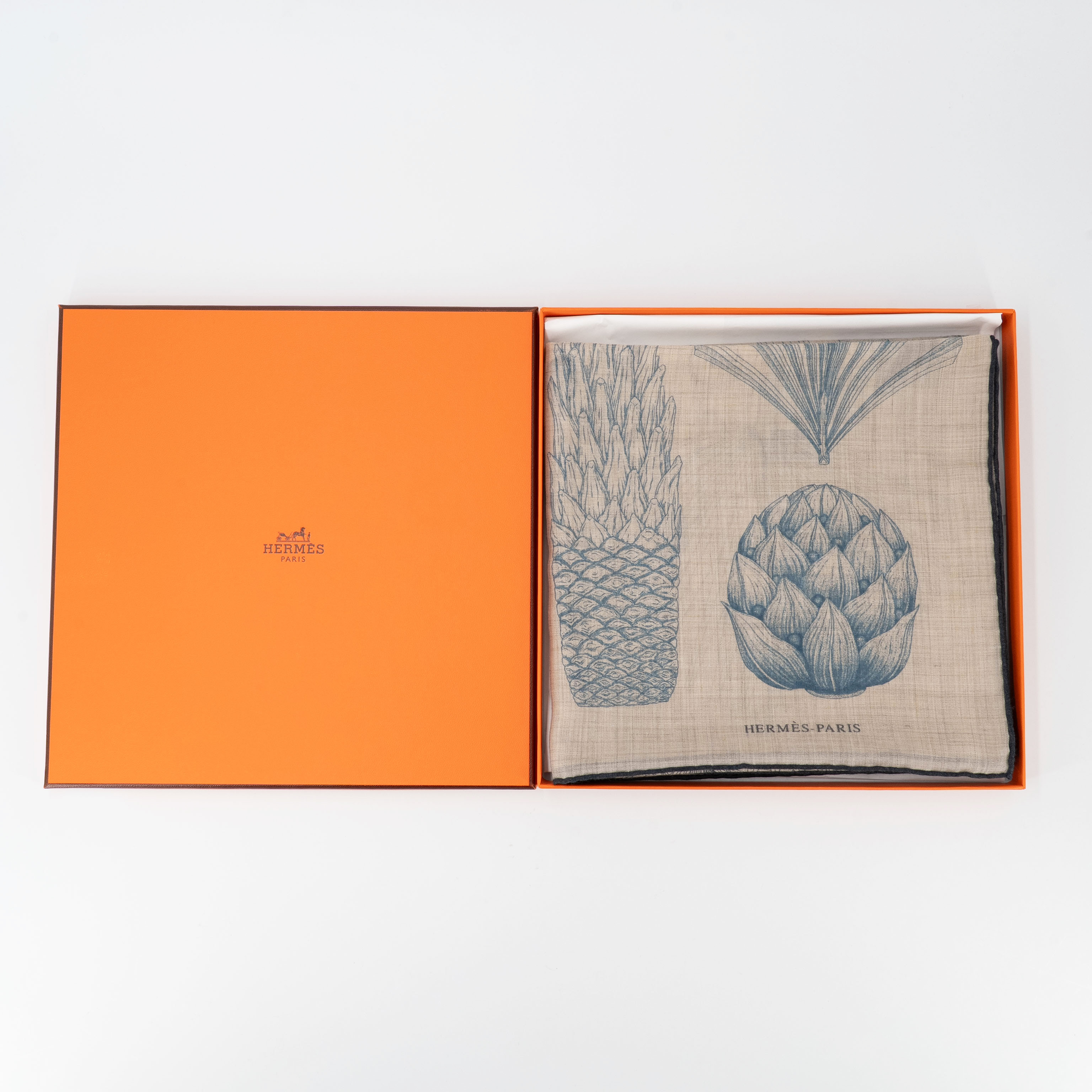 ランク N 新品 HERMÈS エルメス カレ90 ヤシの目録 ブラウン ブルー