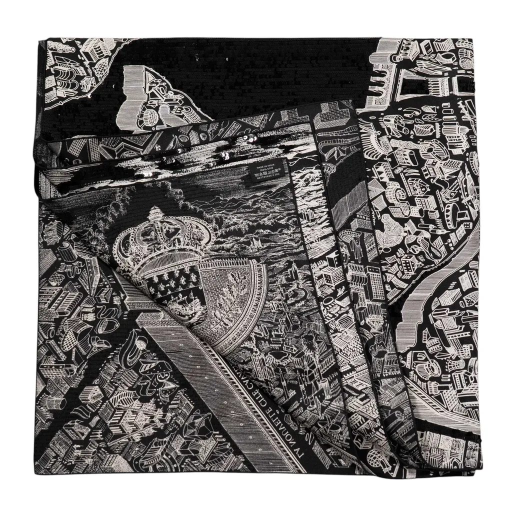 Carre 140 方巾 La Cite Cavaliere 黑色 白色