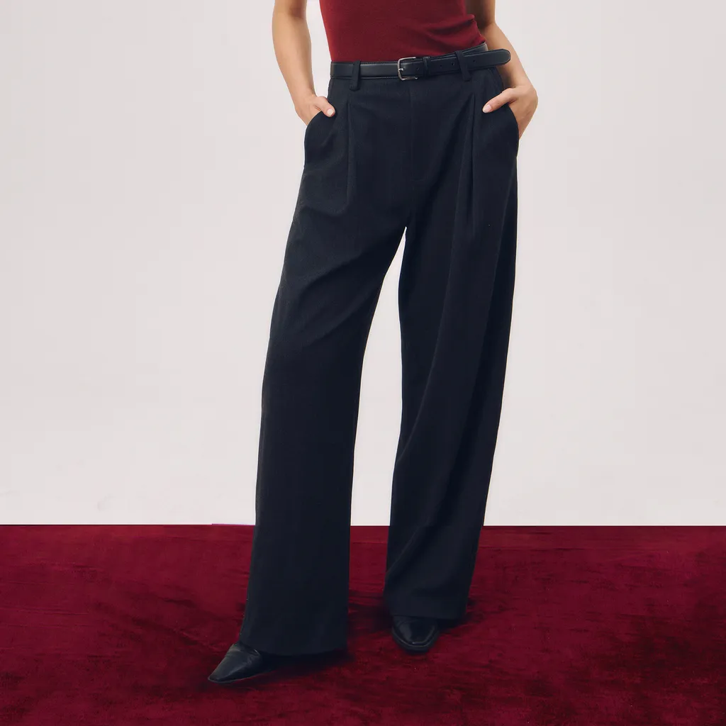 「Naughty Boy」 Wool Blend High-Waisted Trousers with a Smooth Flow and Thick Texture Size XL Dark gray