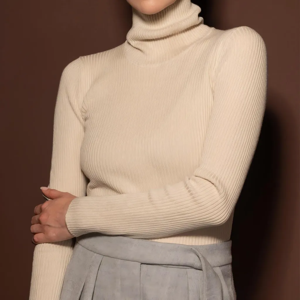 PUREE CASHMERE Ribbed Basics - Turtleneck Size XL CREME
