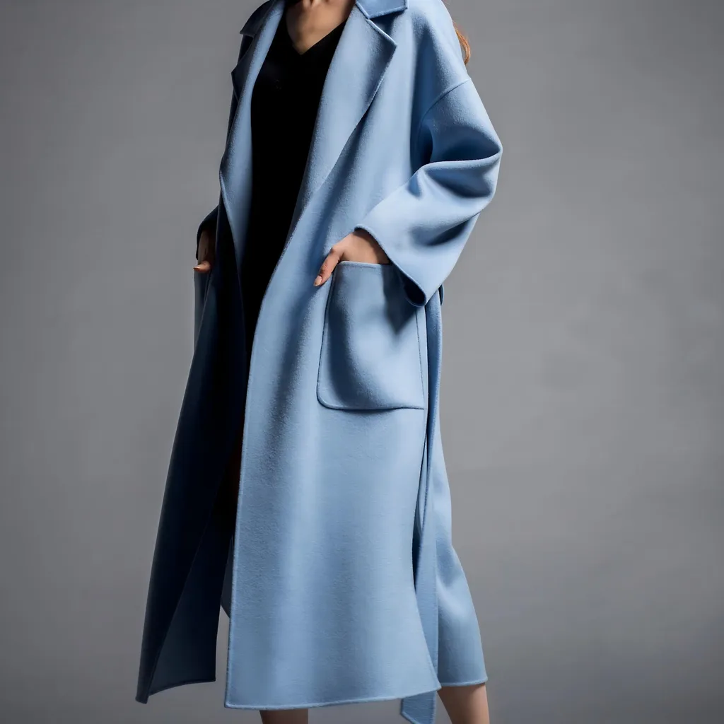 PUREE CASHMERE Oversized Self-belt Coat FOGGY BLUE