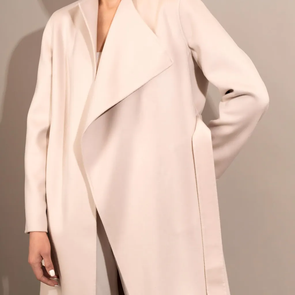 PUREE CASHMERE Asymmetric Belted Coat Size L PALE BEIGE