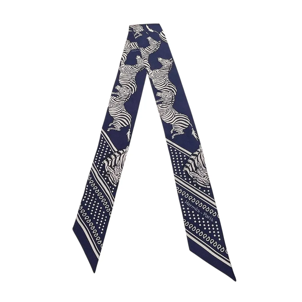 ランク A HERMÈS エルメス ツイリー ゼブラ ネイビー シルク - GINZA