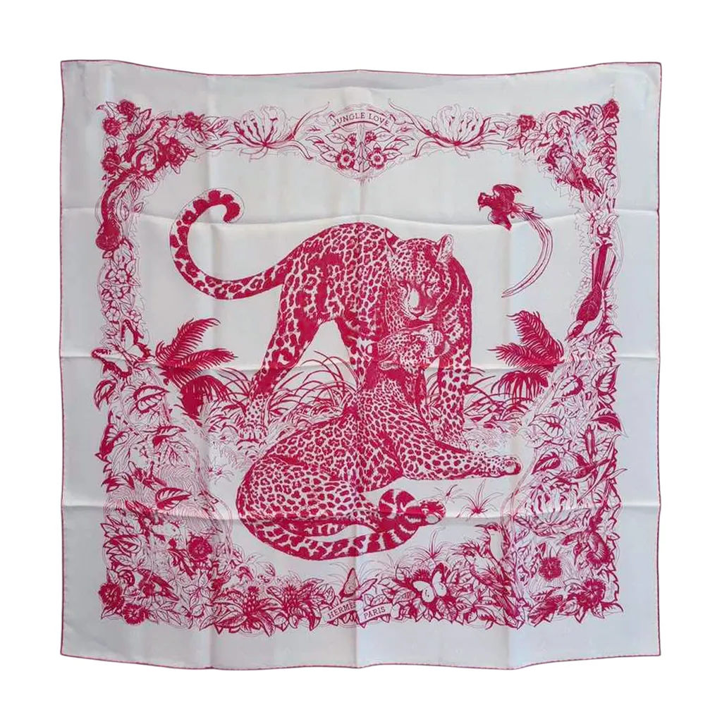 Carre 90 scarf JAUNGLE LOVE White (01) Pink (5P)