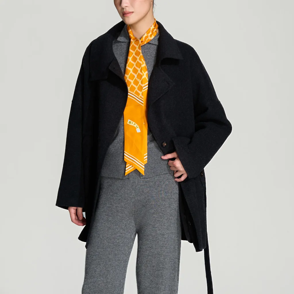 BIFU Black Plush Silk Coat Black