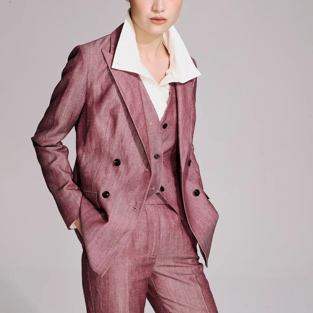 BIFU Plum Purple Double-Breasted Wool and Linen Suit Plum purple