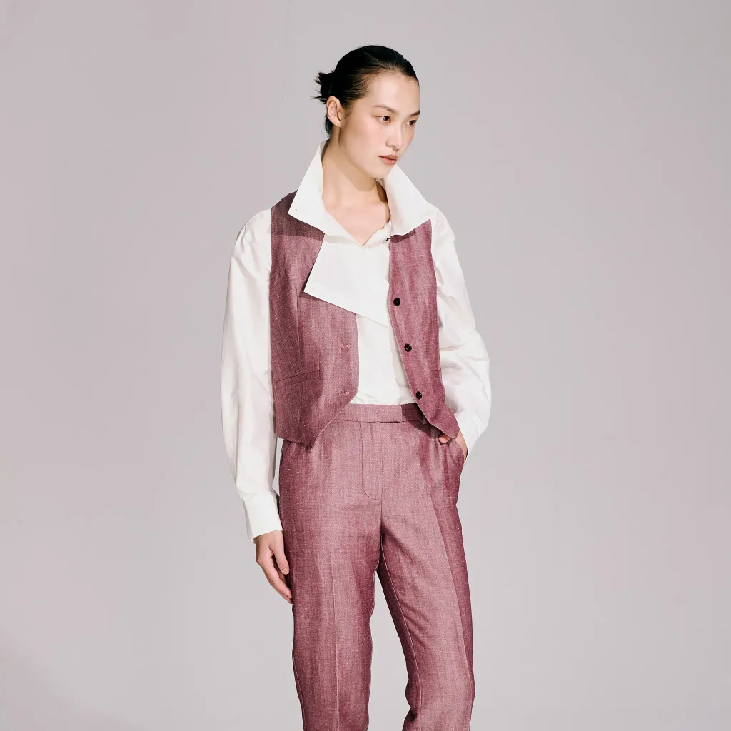 BIFU Plum Purple Wool-Linen Vest Plum purple