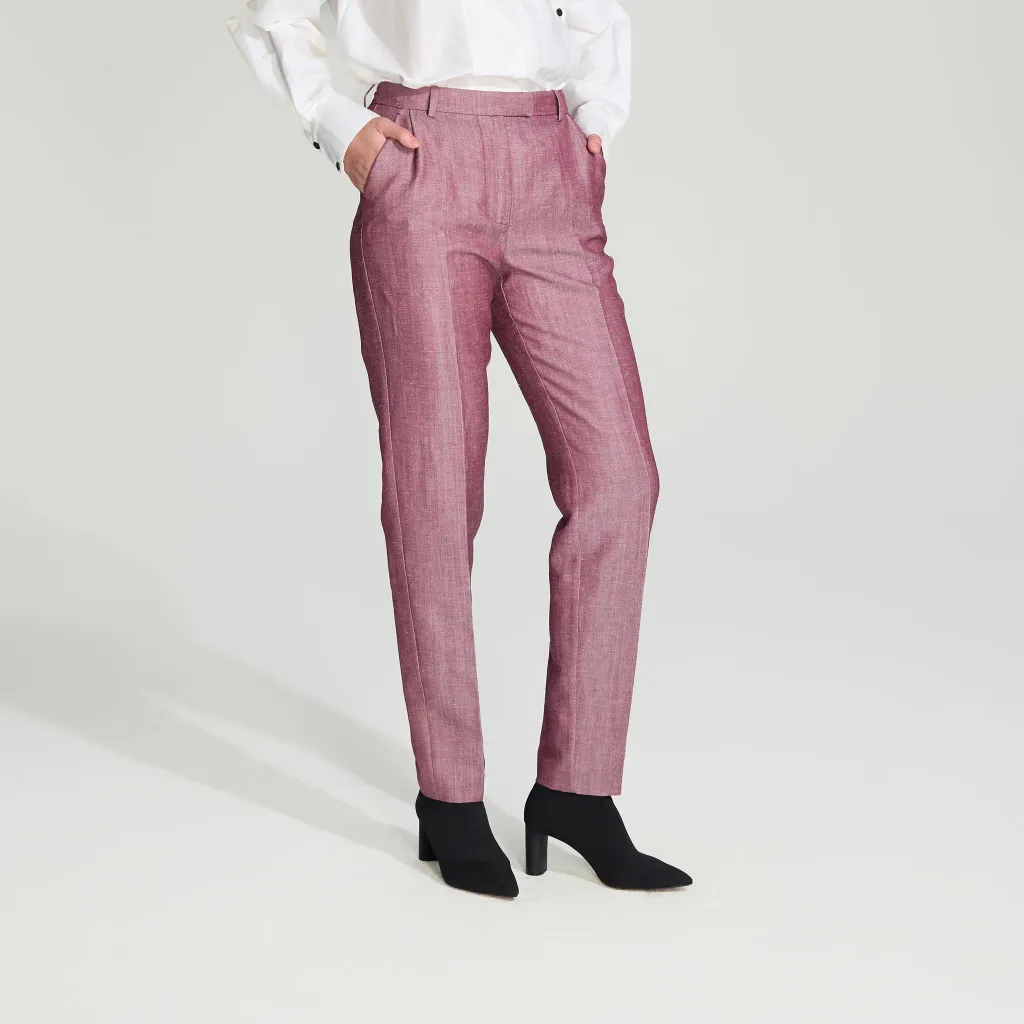 BIFU Plum Purple Wool-Linen Slim-Fit Trousers Plum purple