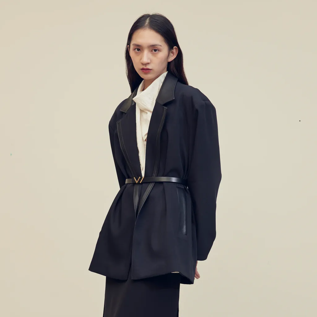 BIFU Black Oversized Patchwork Suit Black