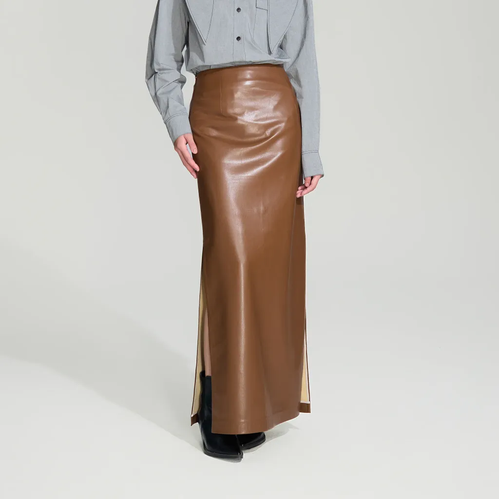 BIFU Warm Brown Side-Slit Midi Skirt Warm Brown