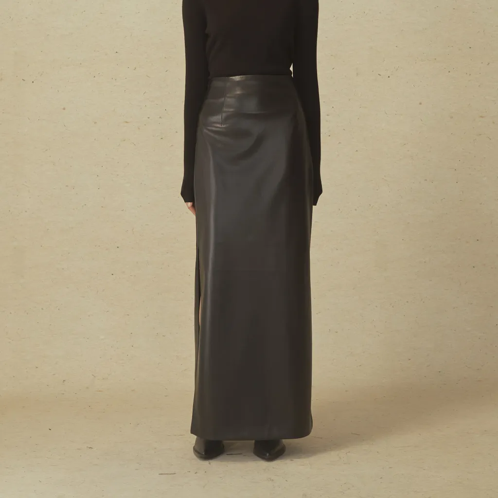 BIFU Black Side-Slit Midi Skirt Black