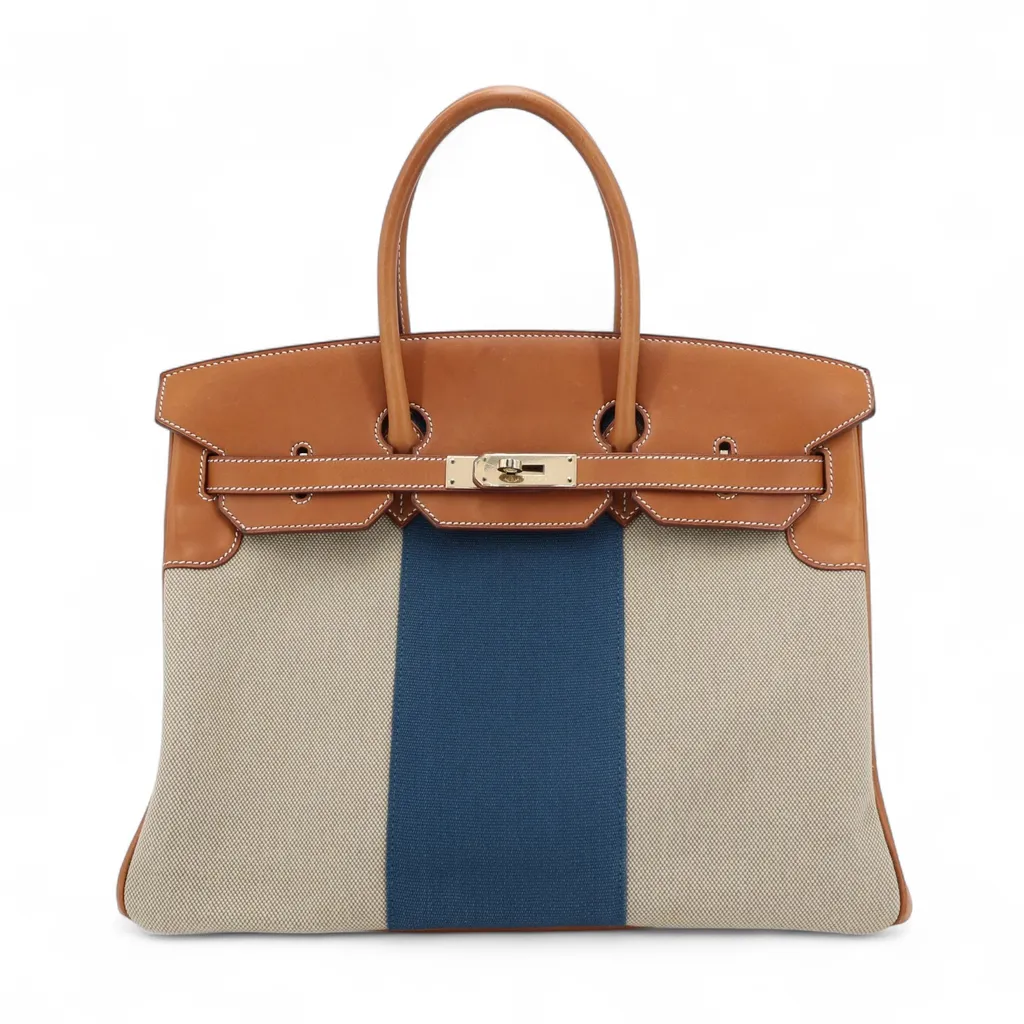 Birkin 35 Flag Fauve (34) Ficelle (17) Bleu de Galice (S7)