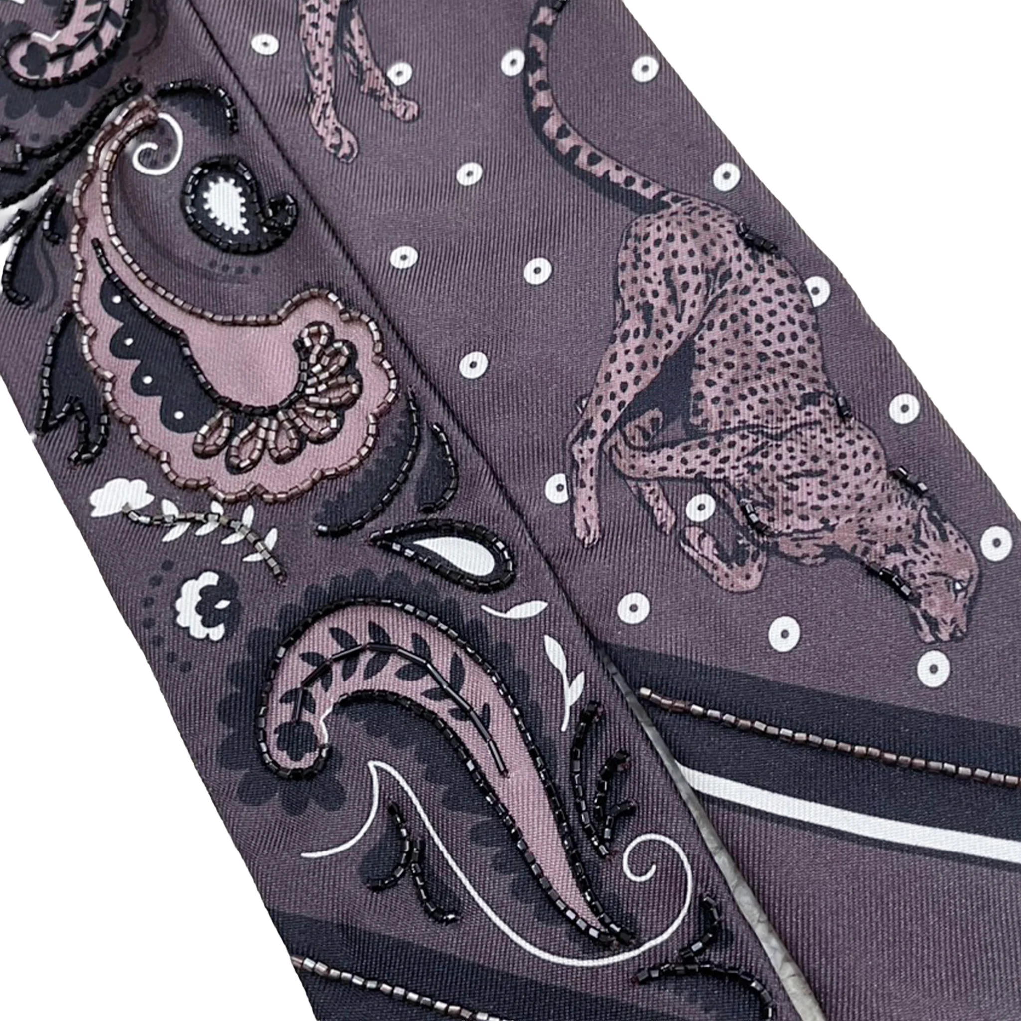 Brand New ( Rank N ) HERMÈS Twilly Guepard Bandana Franges Cuir