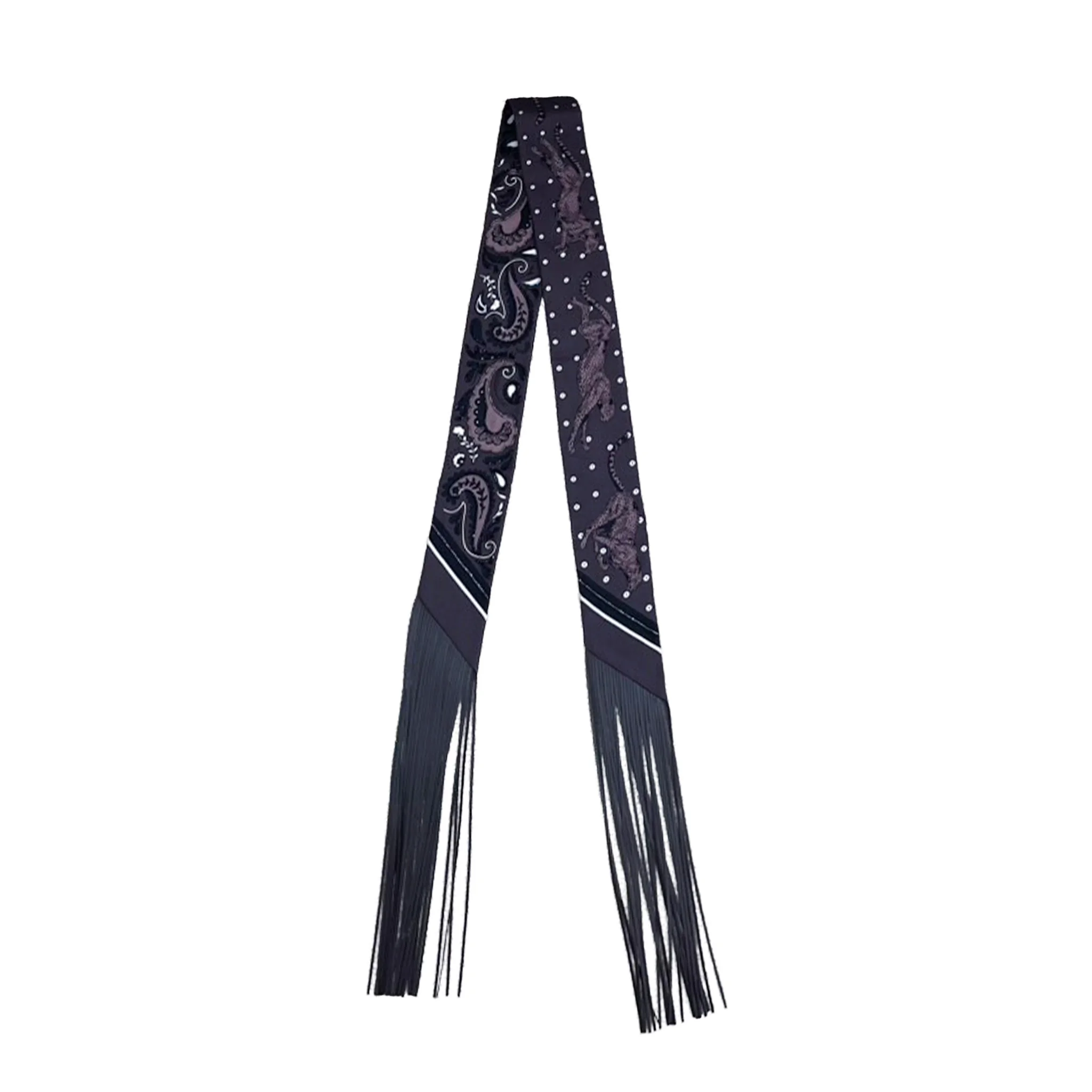 Brand New ( Rank N ) HERMÈS Twilly Guepard Bandana Franges Cuir