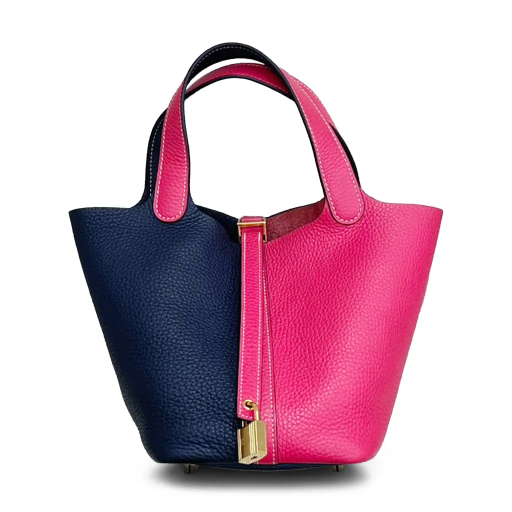 Picotin Lock PM Casaque Bleu Nuit (2Z) Rose Extreme (I6)