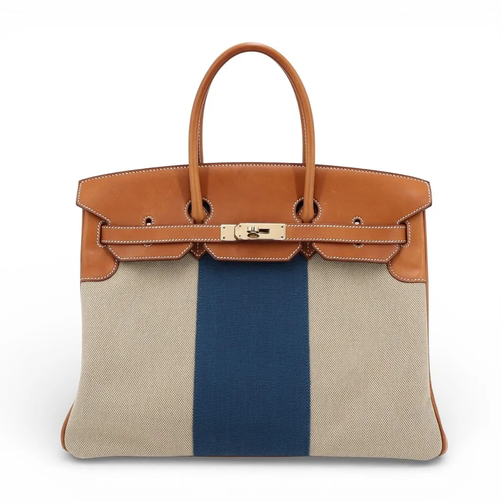 Birkin 35 Flag Fauve (34) Ficelle (17) Bleu de Galice (S7)