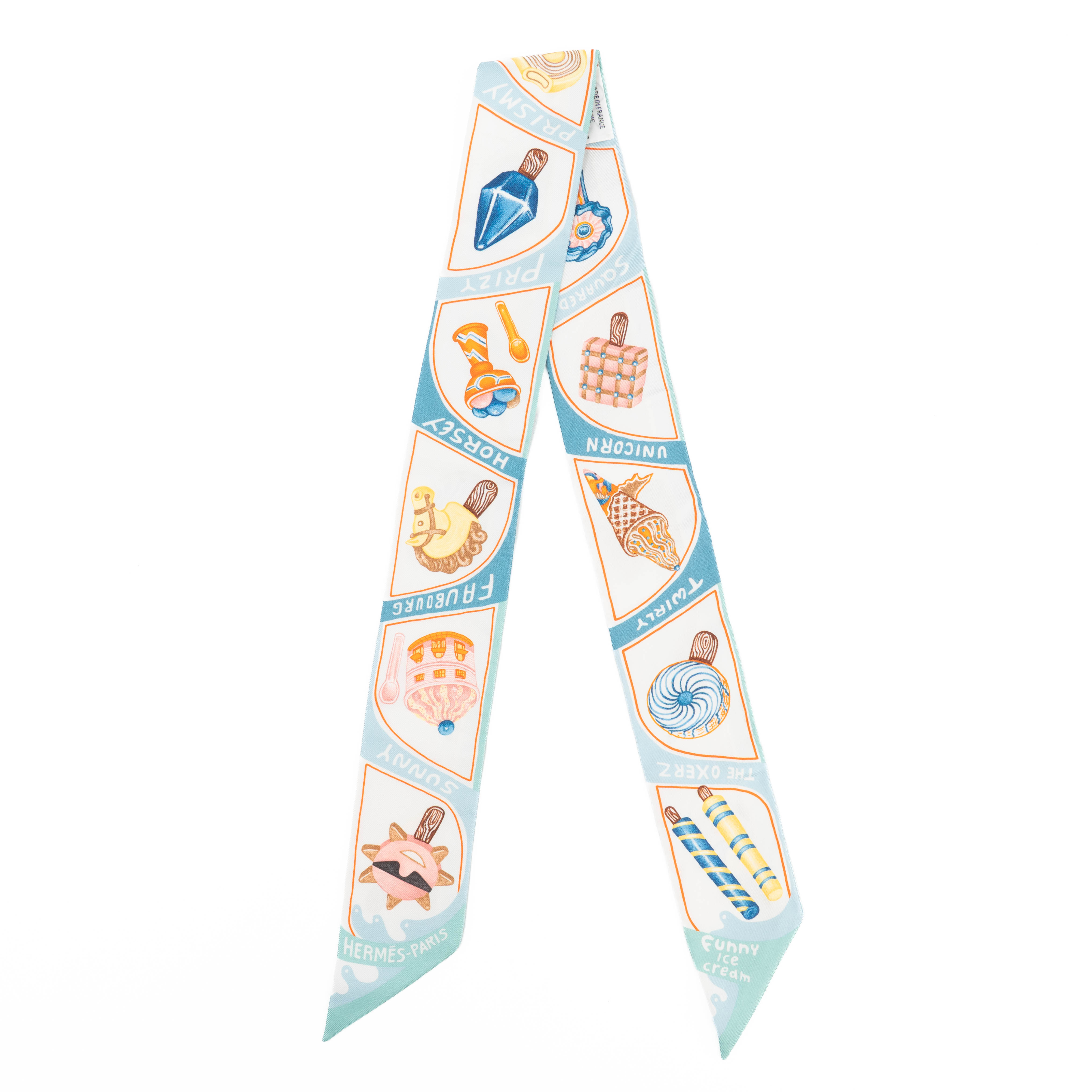 Twilly 絲帶 Funny Ice cream 白色 藍色