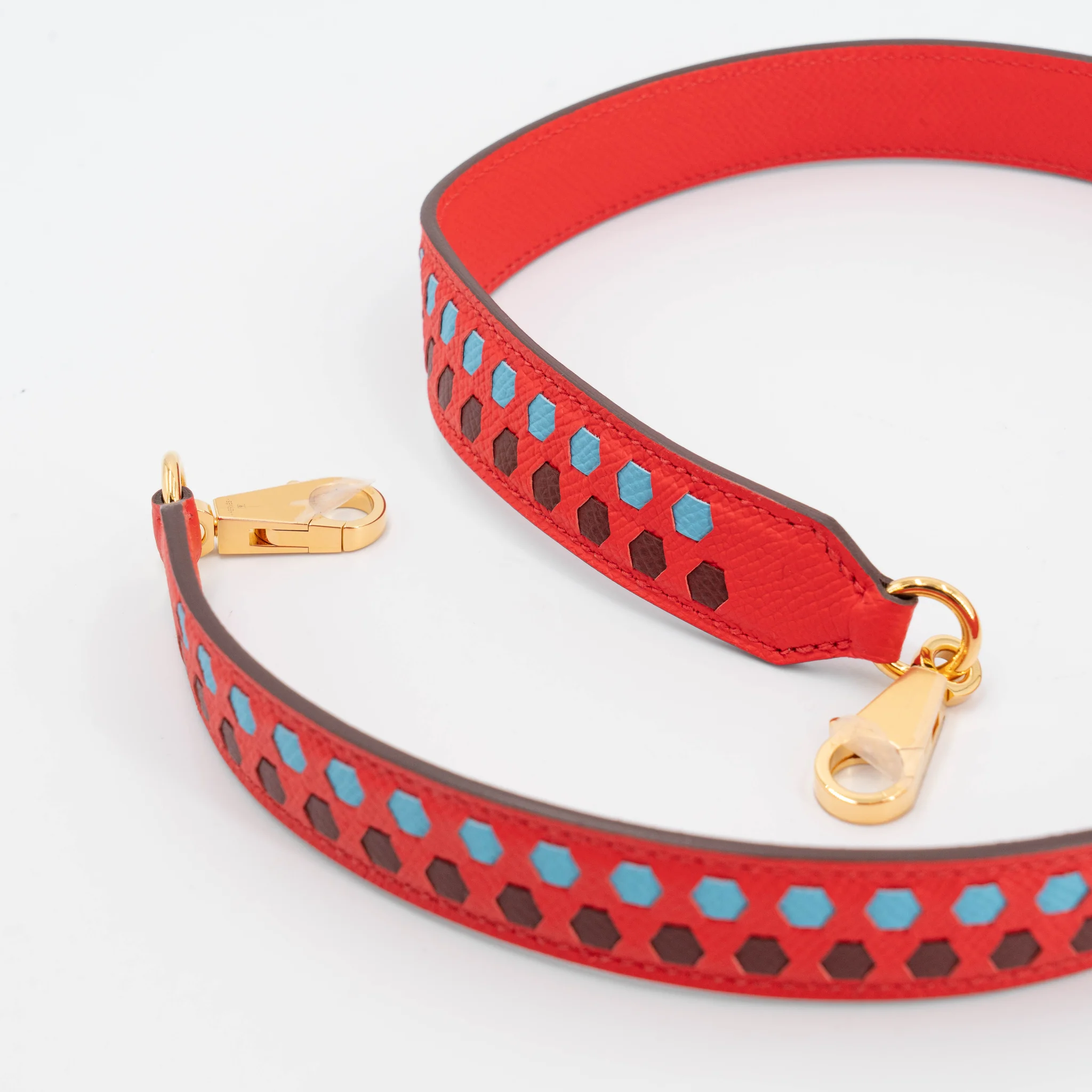 Tressage de Cuir Hexagone bandouliere strap 68cm Rouge Casaque (Q5) Celeste (7N) Rouge Sellier (0G)