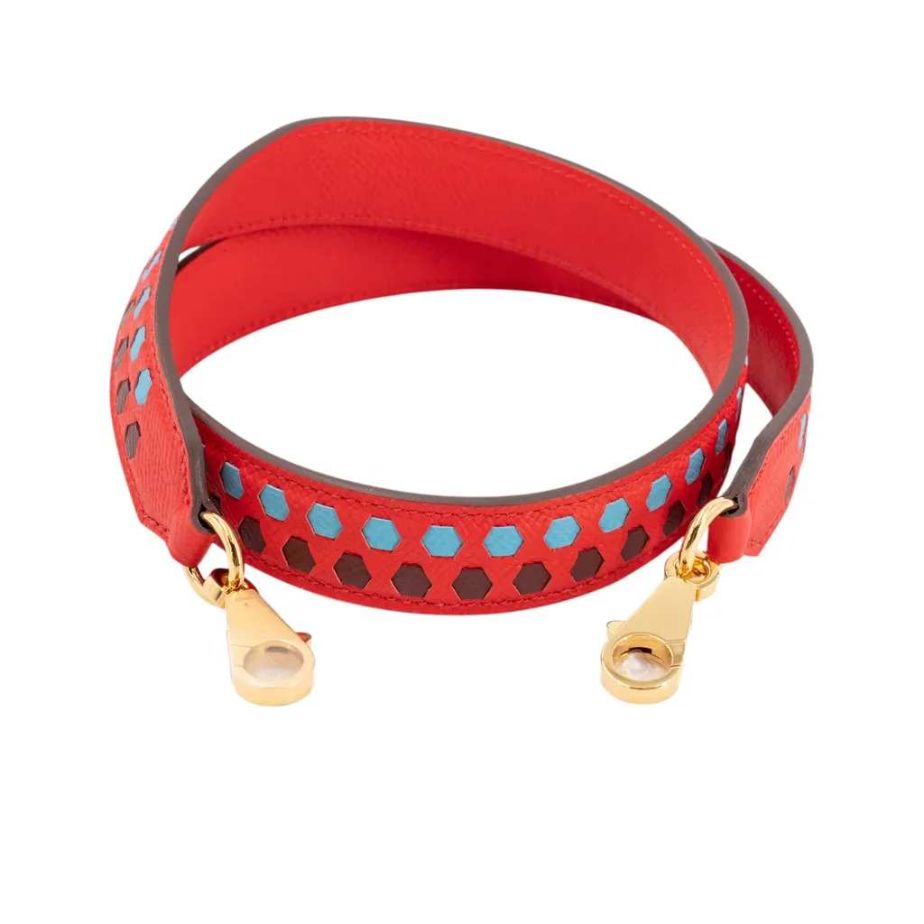 Tressage de Cuir Hexagone bandouliere strap 68cm Rouge Casaque (Q5) Celeste (7N) Rouge Sellier (0G)