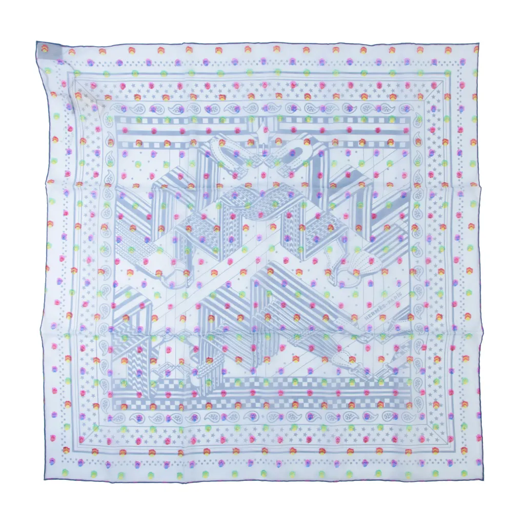 Carre 60 Scarves Sangles en Zig Zag Bandana Pois Rainbow Blue