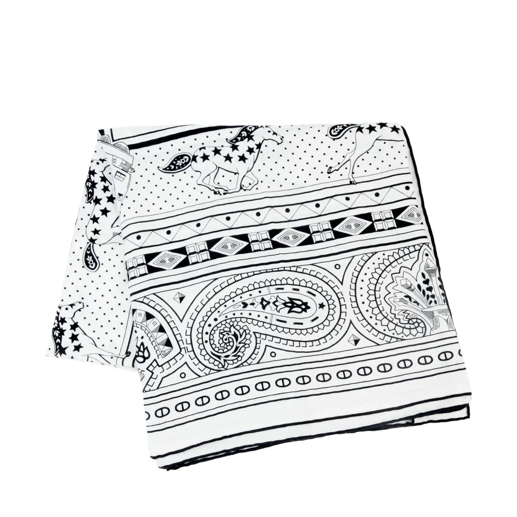 Carre 140 Scarf Cheval de Coeur Bandana White Black