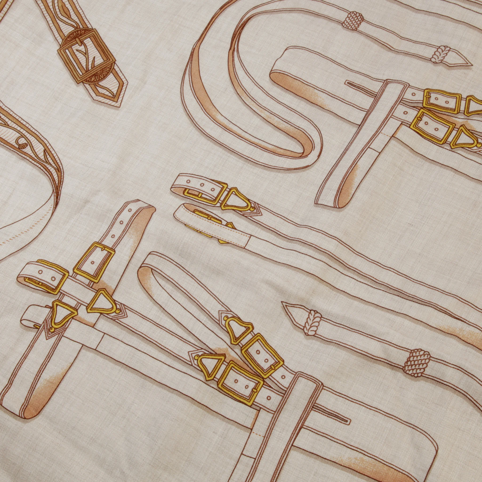 Carre 140 Scarf  LETTRES EQUESTRES Beige Orange