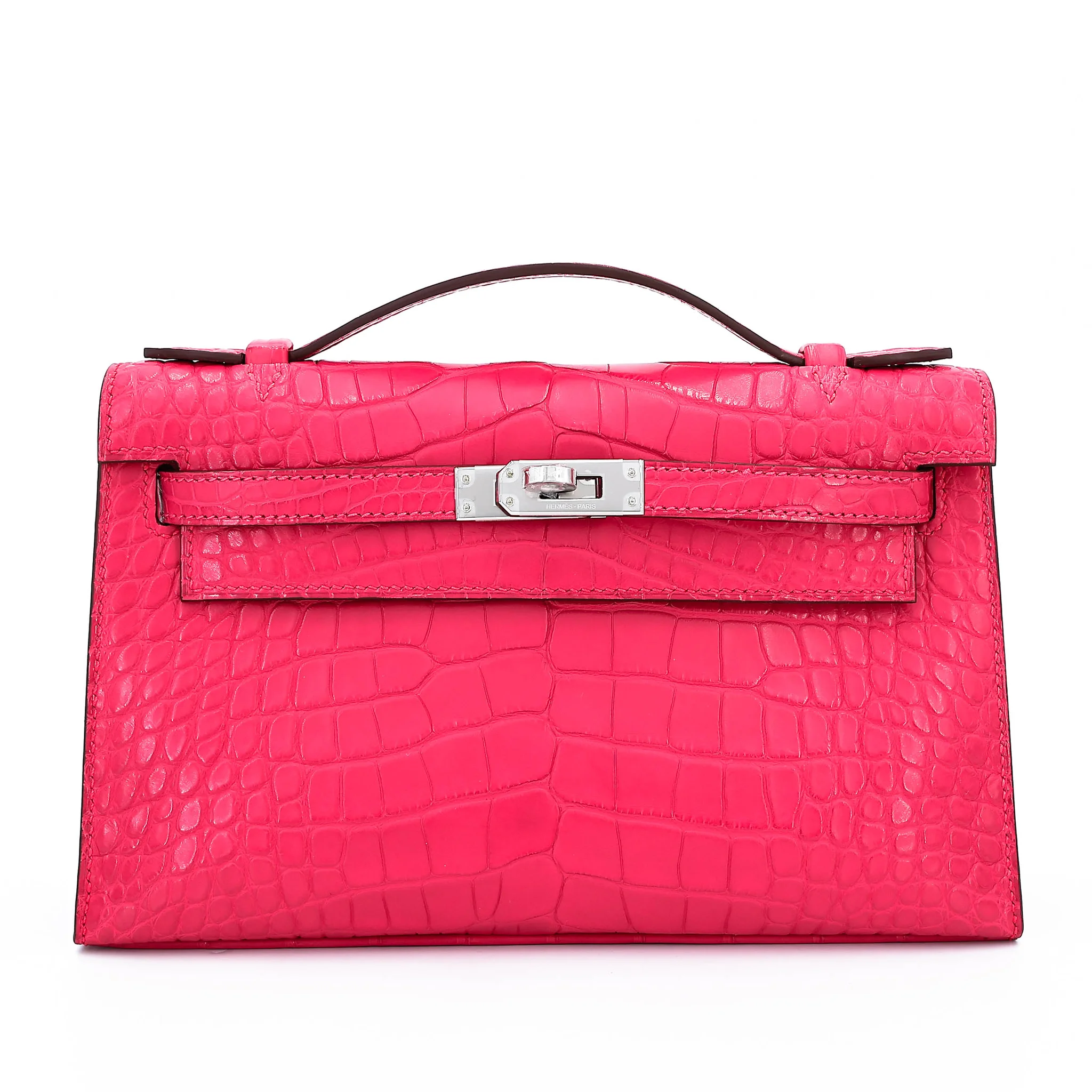Brand New ( Rank N ) HERMÈS Kelly Pochette Rose Extreme (I6) Matte Alligator Palladium hardware G (2026)