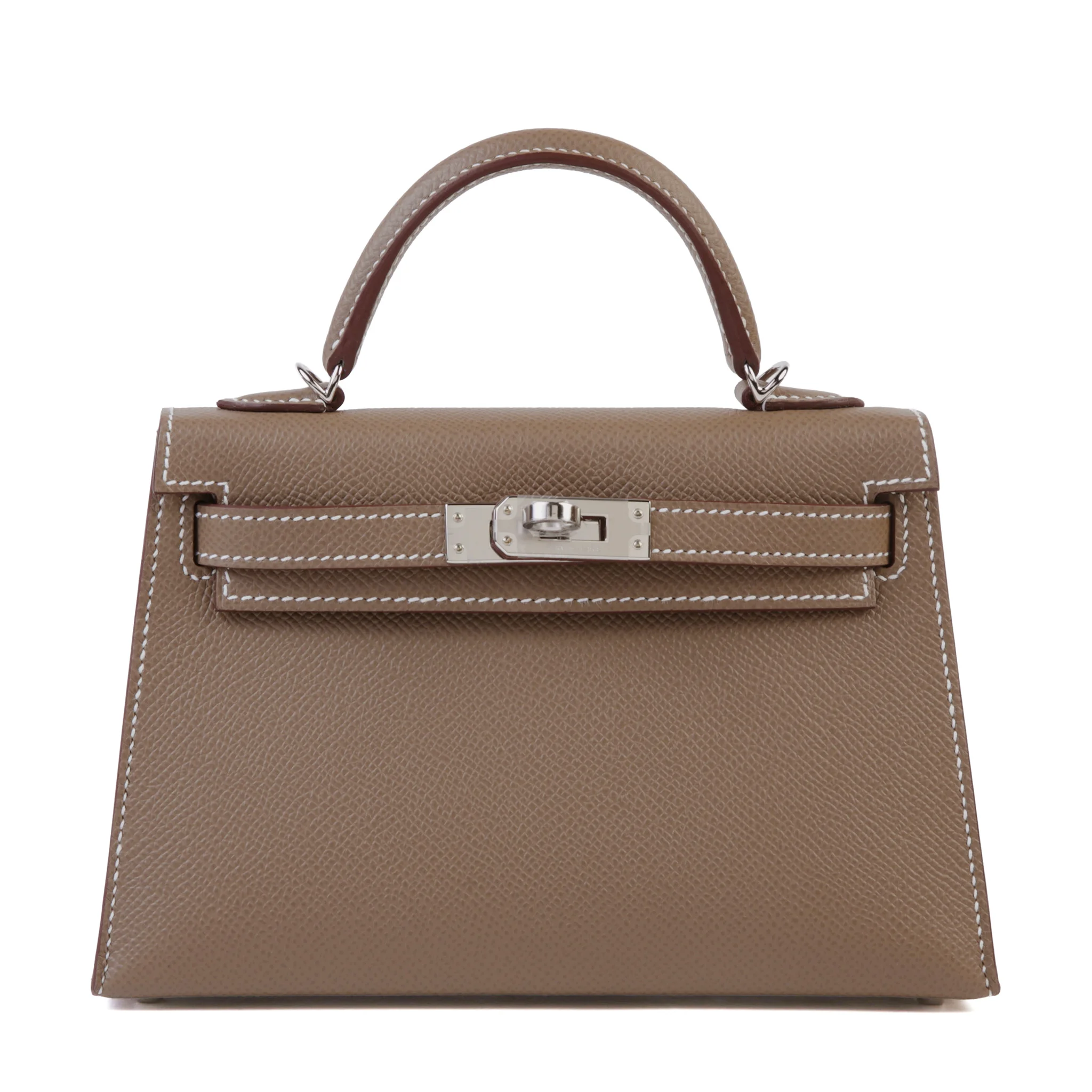 Brand New ( Rank N ) HERMÈS Mini Kelly II Etoupe (18) Epsom Palladium hardware G (2026)