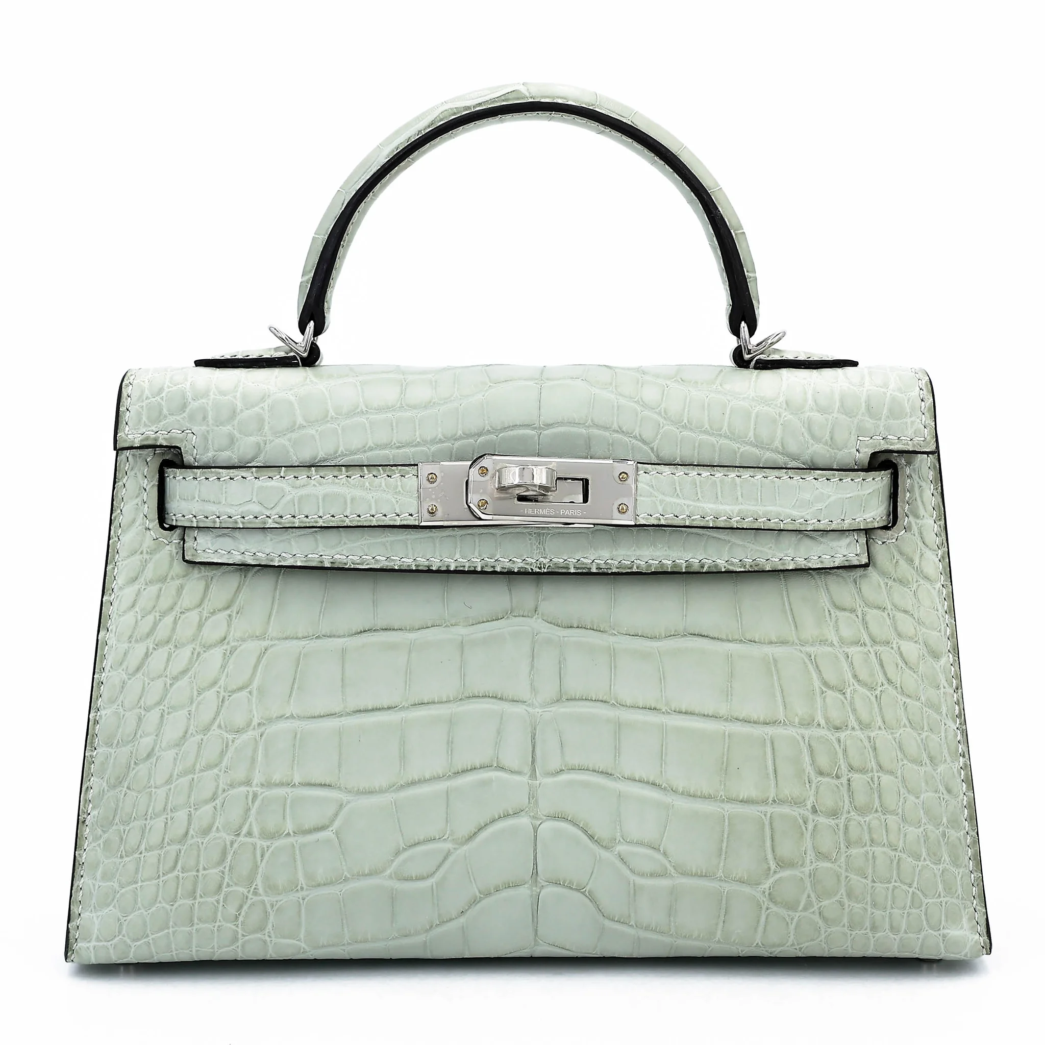 Unused ( Rank NS ) HERMÈS Mini Kelly II Gris Neve (0W) Matte Alligator Palladium hardware B (2023)