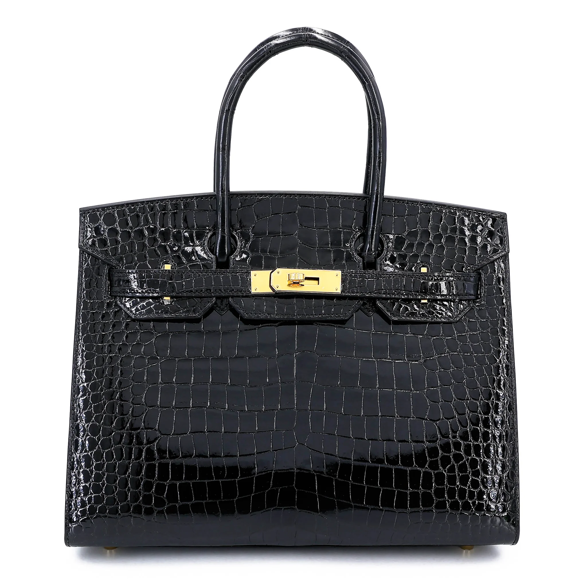 Excellent ( Rank SA ) HERMÈS Birkin 30 Sellier Noir (89) Shiny Porosus Crocodile Gold hardware Z (2021)