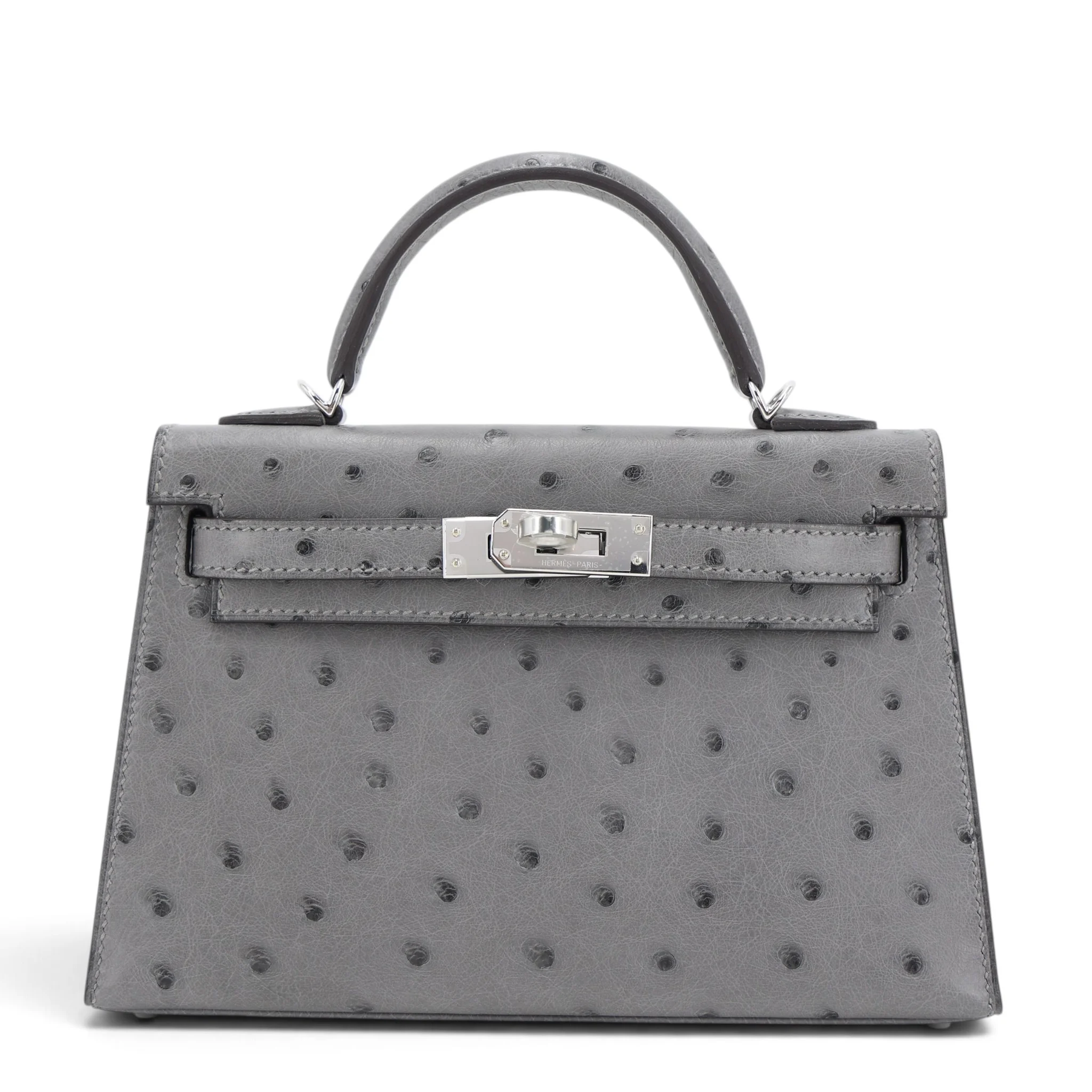 Brand New ( Rank N ) HERMÈS Mini Kelly II Gris Meyer (0L) Ostrich Palladium hardware G (2026)