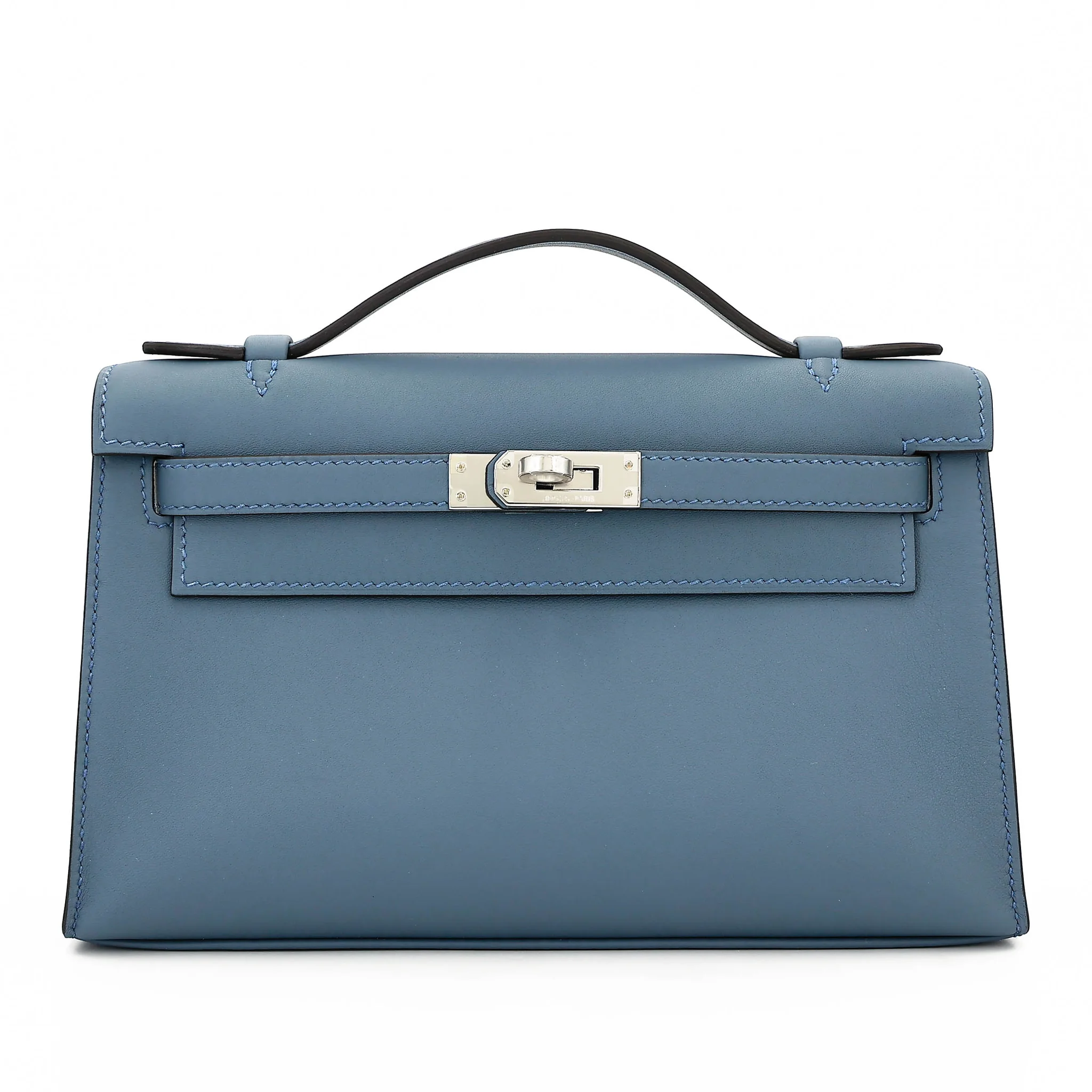 Brand New ( Rank N ) HERMÈS Kelly Pochette Bleu Tempete (N7) Swift Palladium hardware G (2026)