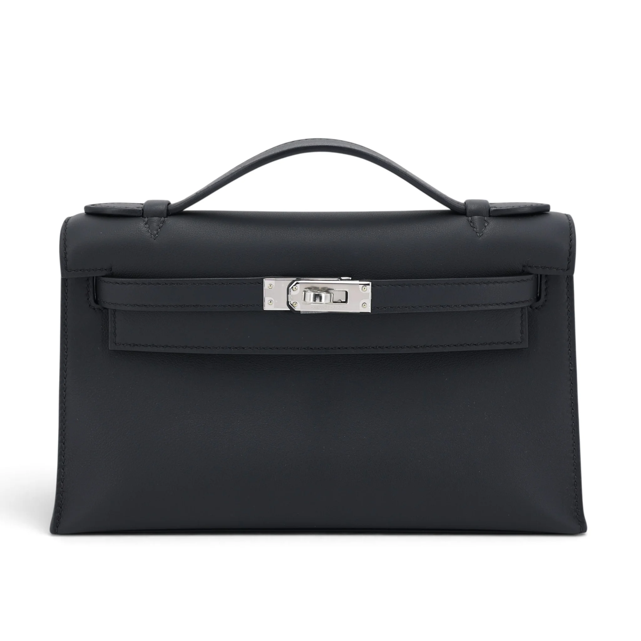 Brand New ( Rank N ) HERMÈS Kelly Pochette Noir (89) Swift Palladium hardware K (2025)